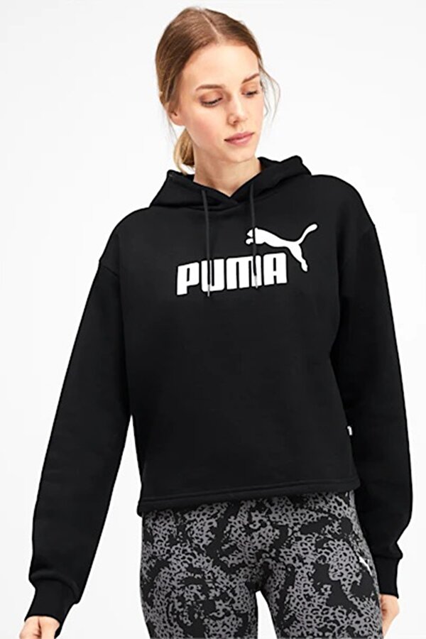 Puma ESS Cropped Logo Hoodie T Siyah Kadın Sweatshirt