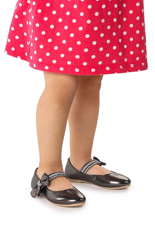 Kiko Kids Cırtlı Kız Çocuk Taşlı Babet Ayakkabı 252 Vakko Platin