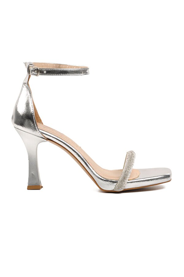 Flo Aspor Gümüş Gri Kırışık Kadın Abiye Ayakkabı Topuklu Sandalet