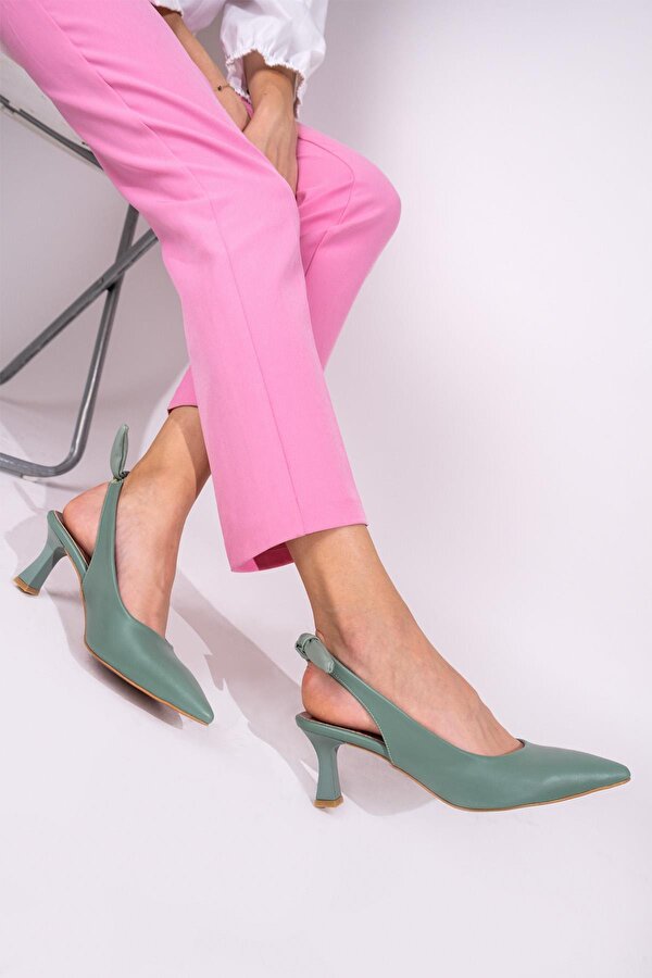 Modabuymuş Mint Yeşili Arkadan Fiyonklu Topuklu Stiletto Ayakkabı - Minipony