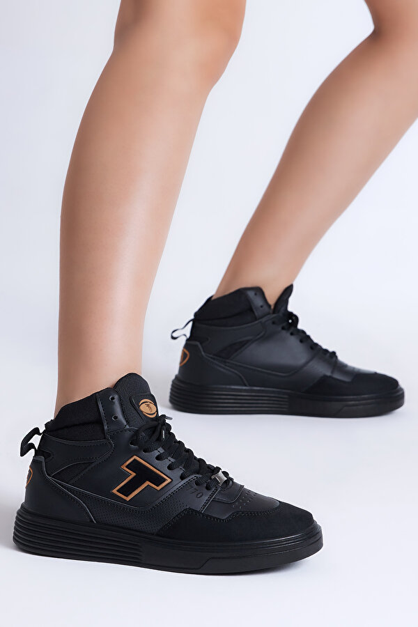 Tonny Black Unisex Siyah Krep Rahat Kalıp Poli Taban Bağcıklı Uzun Sneaker