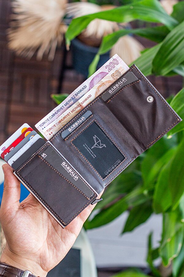 Garbalia Donetsk Otomatik Mekanizmalı Bol Kartlıklı Kağıt Para Bölmeli Cüzdan Kartlık Kahverengi