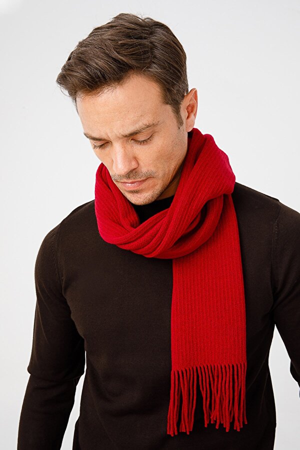 Desen Triko Erkek Düz Yün Kaşkol 22527 Vişne