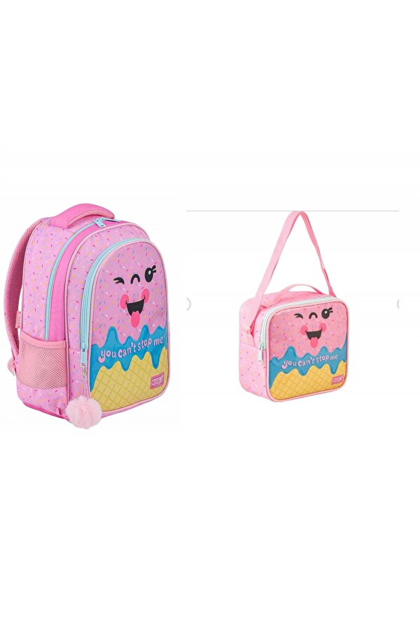 Muggle 2 Bölmeli Pink Ice Cream Okul Sırt Çantası ve Beslenme Çantası