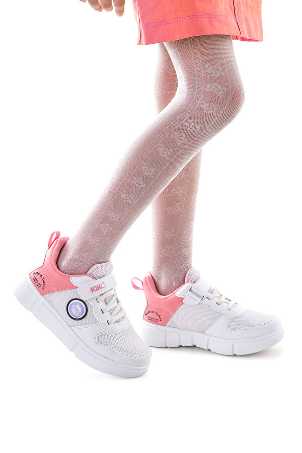 Kiko Kids Cırtlı Fileli Kız Çocuk Spor Ayakkabı 3011 Beyaz - Şeker