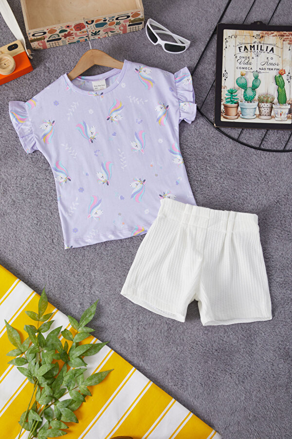 Cansın Mini Unicorn Baskılı Bluzlu Kız Bebek Şortlu Takım 15375