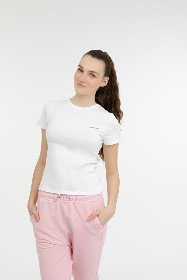 Lumberjack W-CT131 BASIC MODAL C NEC Beyaz Kadın Kısa Kol T-Shirt