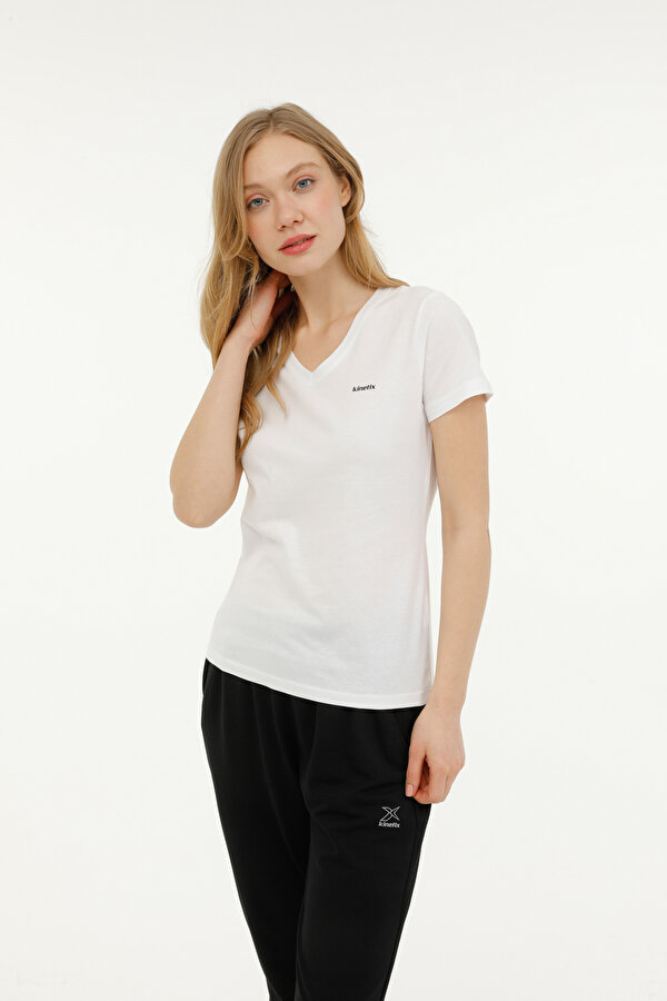 Kinetix W-SN227 BASIC V NECK T-SH Beyaz Kadın Kısa Kol T-Shirt