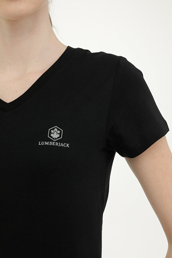 Lumberjack W-CT132 BASIC MODAL V NEC Siyah Kadın Kısa Kol T-Shirt