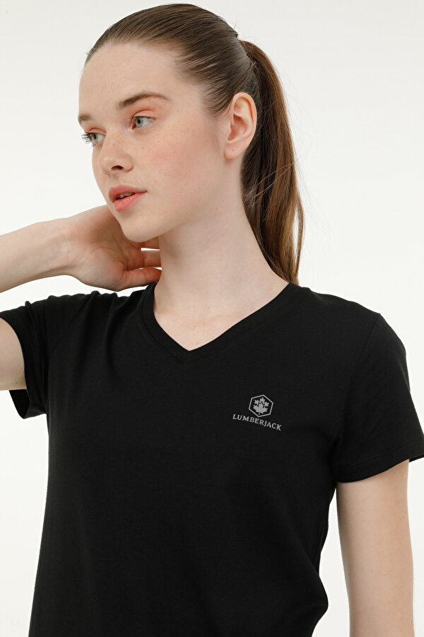 Lumberjack W-CT132 BASIC MODAL V NEC Siyah Kadın Kısa Kol T-Shirt