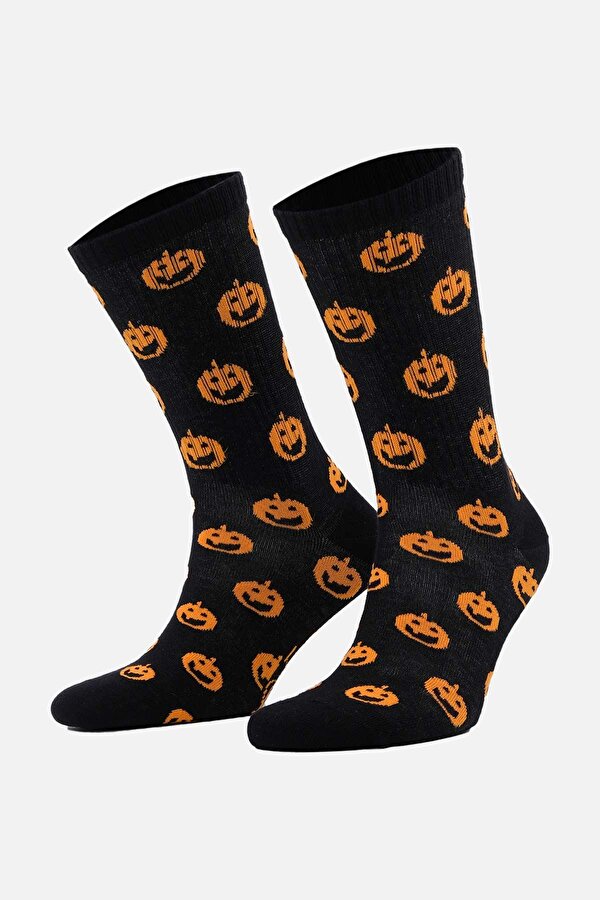 Aytuğ Unisex Pamuklu Halloween Temalı Siyah Soket Çorap - A-49007-Si