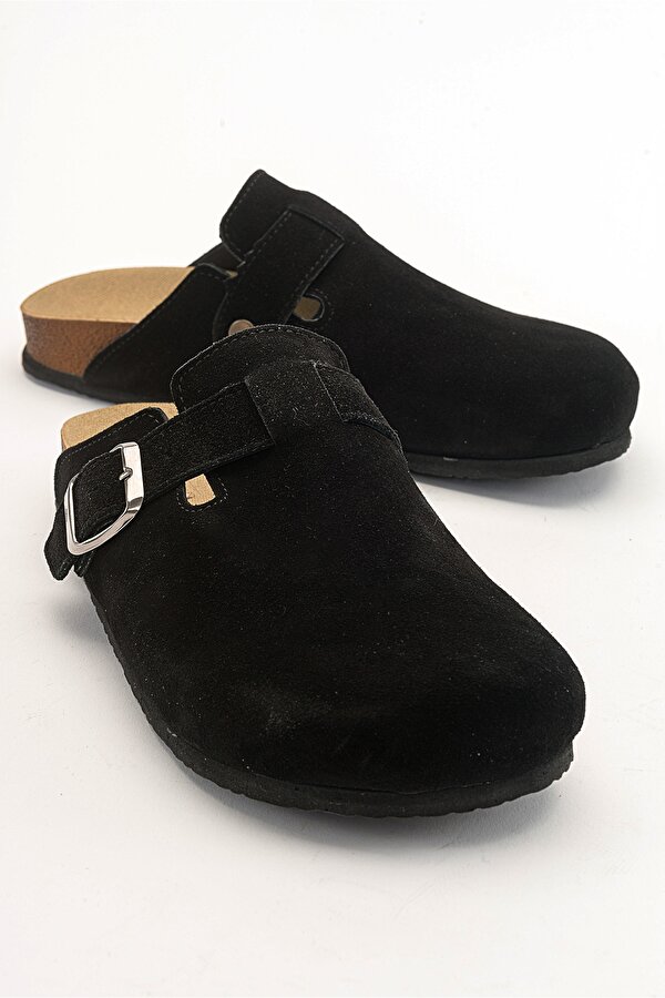 Luvi Shoes GONS Siyah Süet Deri Kadın Terlik