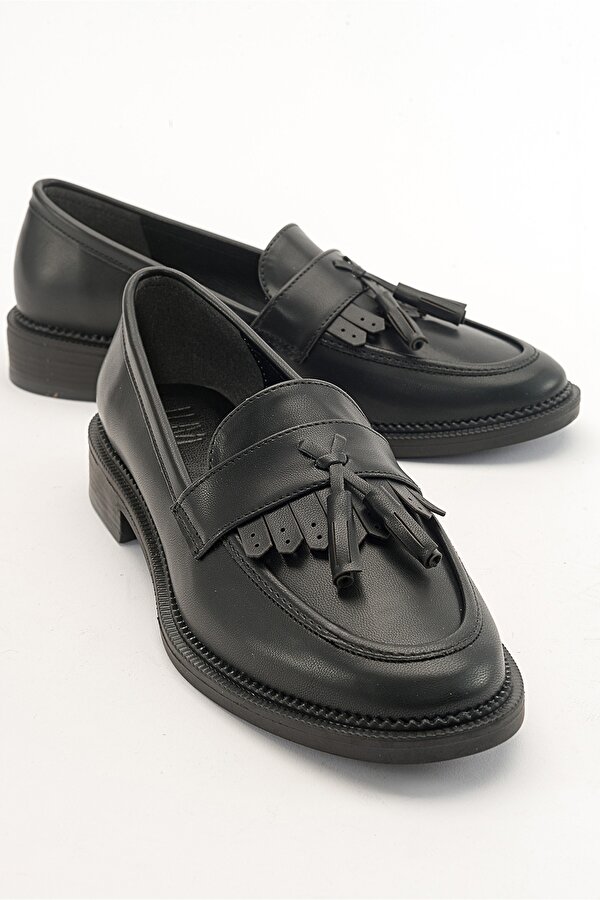 Luvi Shoes LİLY Siyah Cilt Kadın Loafer