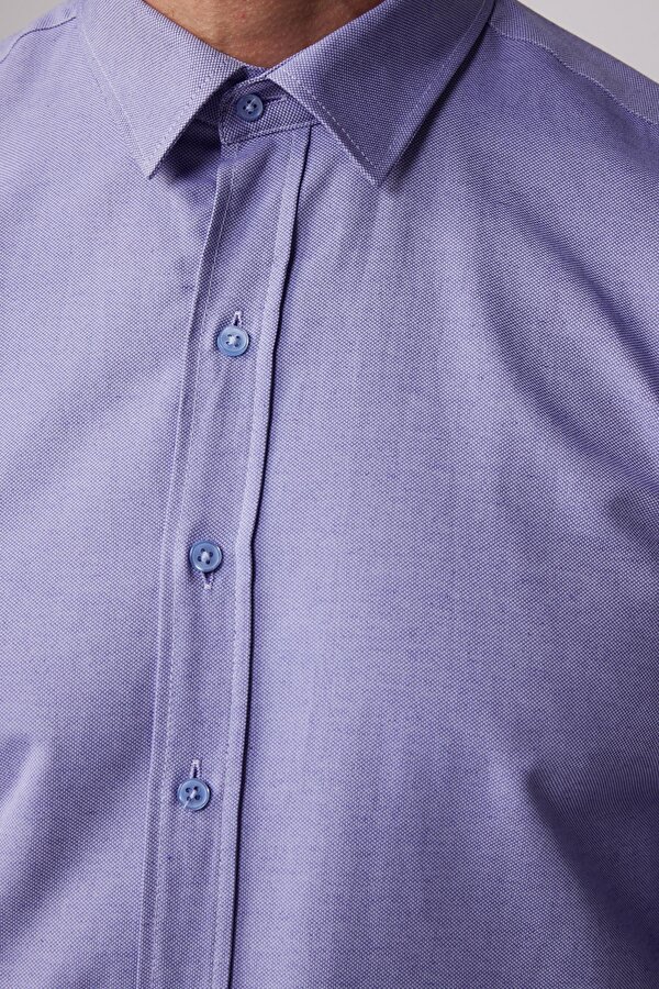 Tudors Modern Slim Fit Pamuklu Kolay Ütü Armürlü Mavi Erkek Gömlek