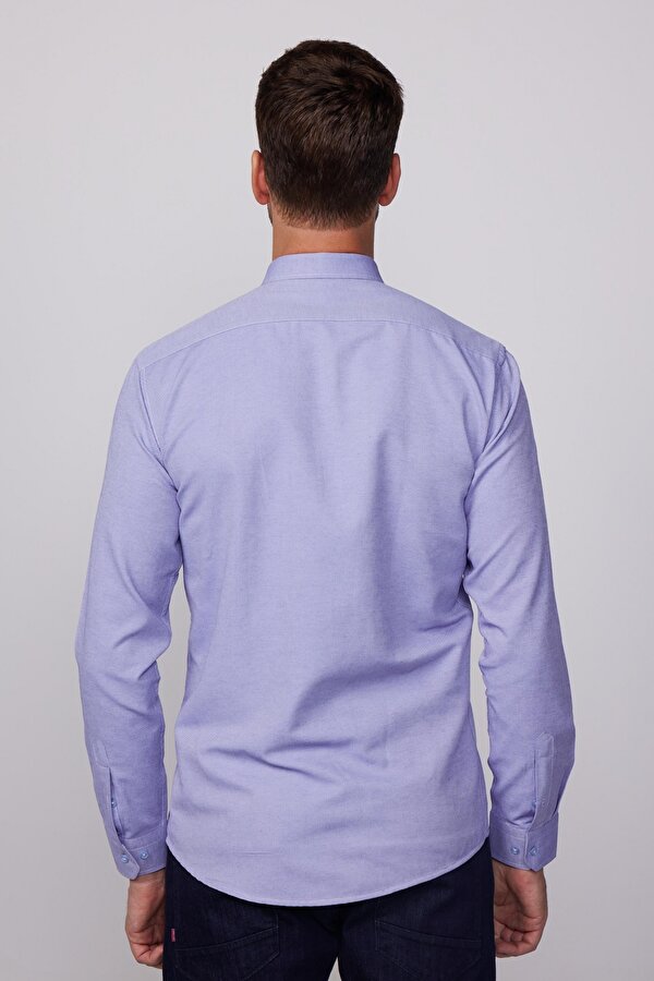 Tudors Modern Slim Fit Pamuklu Kolay Ütü Armürlü Mavi Erkek Gömlek