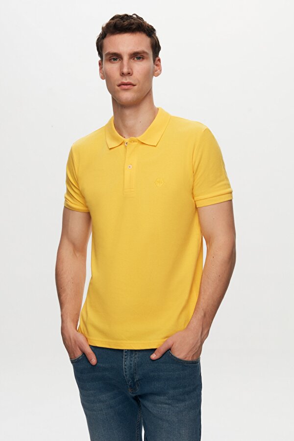 Ds Damat Regular Fit Açık Sarı %100 Pamuk Polo Yaka T-shirt