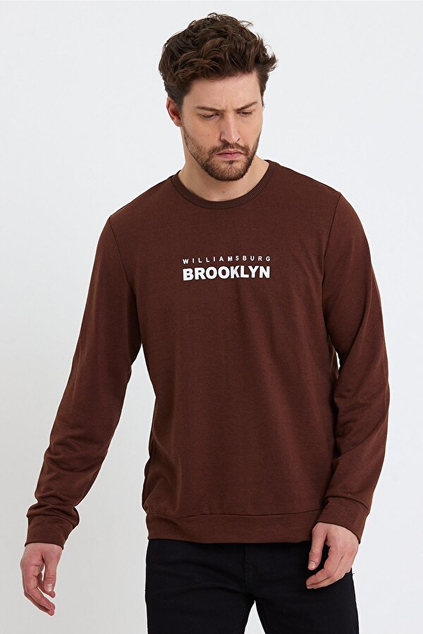 Süperlife Erkek Bisiklet Yaka Regular Fit Brooklyn Baskılı Sweatshirt SPR23SW330