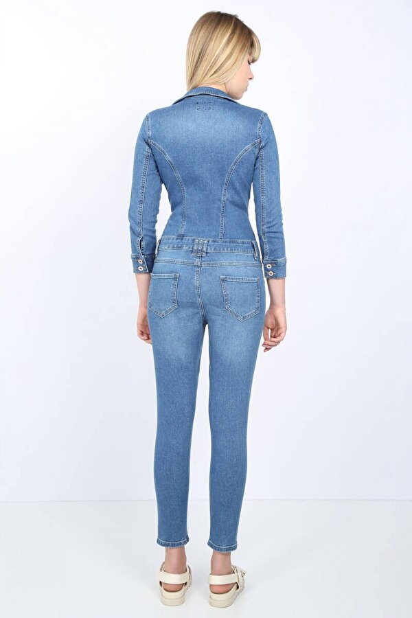 Banny Jeans Kadın Açık Mavi Ceket Yaka Jean Tulum Pantolon