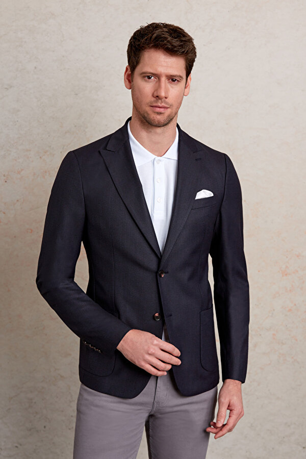 Hatemoğlu Lacivert Comfort Fit Desenli Sivri Yaka Casual Ceket