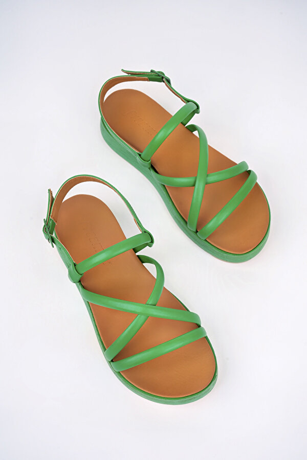 Freemax Kadın Garantili Çok Hafif Rahat 4 cm Ortopedik Topuk Eva Taban Platform Sandalet Yeşil