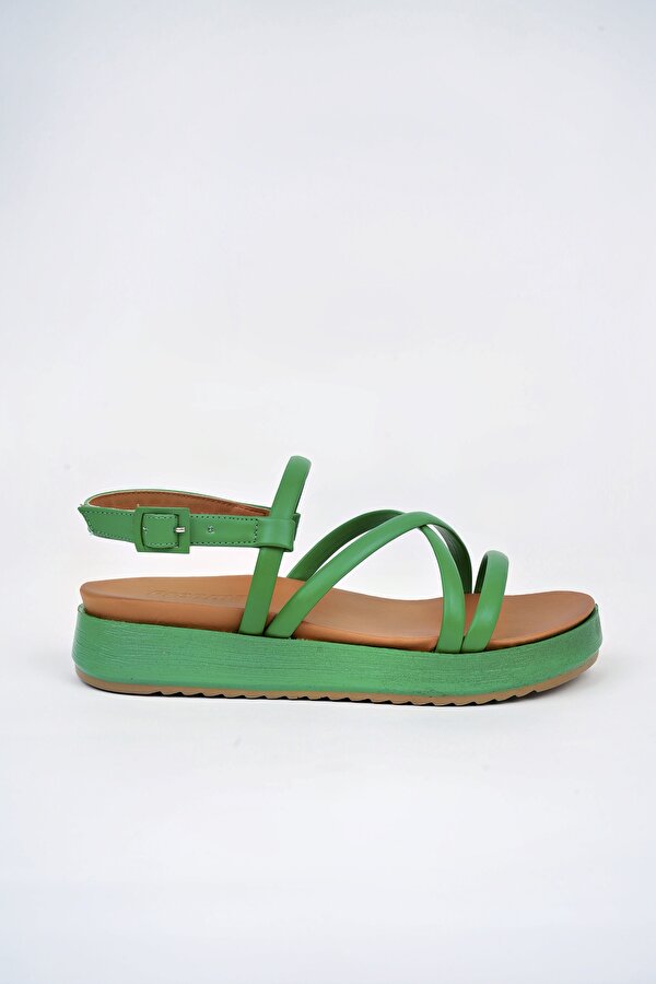 Freemax Kadın Garantili Çok Hafif Rahat 4 cm Ortopedik Topuk Eva Taban Platform Sandalet Yeşil