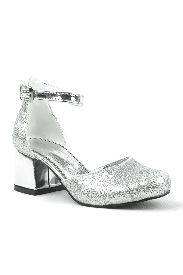 Hapshoe Kids Merida Gümüş Kalın Topuklu Kız Çocuk Topuklu Ayakkabı