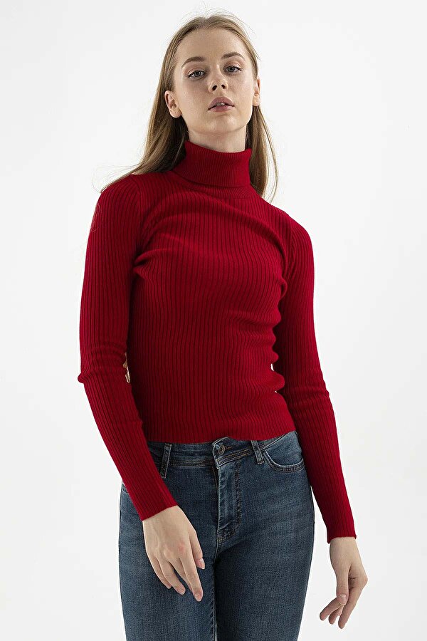 Fashion Friends Kadın Fitilli Balıkçı Yaka Kazak 23K0288K1 Bordo