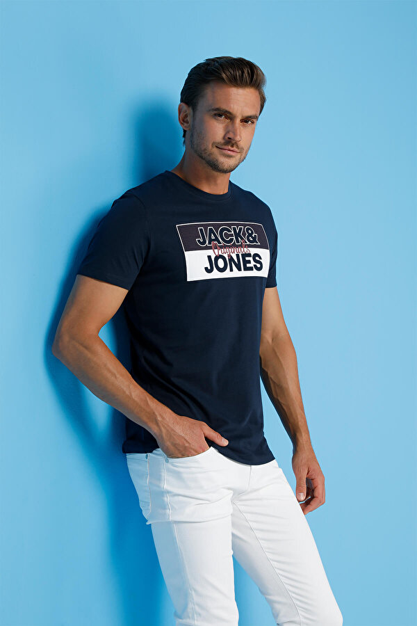 Jack & Jones JORBOOSTER TEE SS CREW NE Lacivert Erkek Kısa Kol T-Shirt