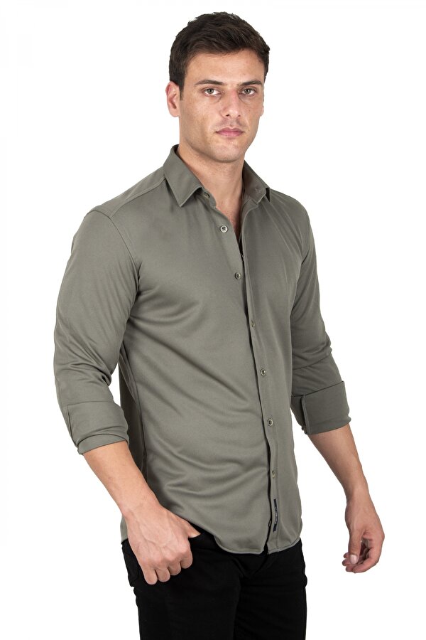 Deep Sea DeepSEA Erkek Haki Slim fit Örme Gömlek 2309480