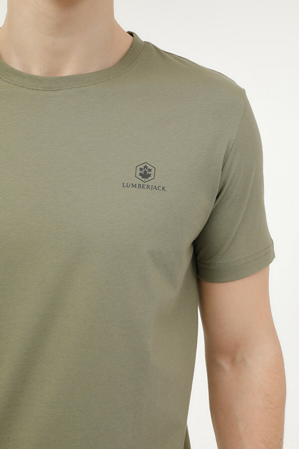 Lumberjack M-CT102 BSC C NK T-SH 4FX Haki Erkek Kısa Kol T-Shirt