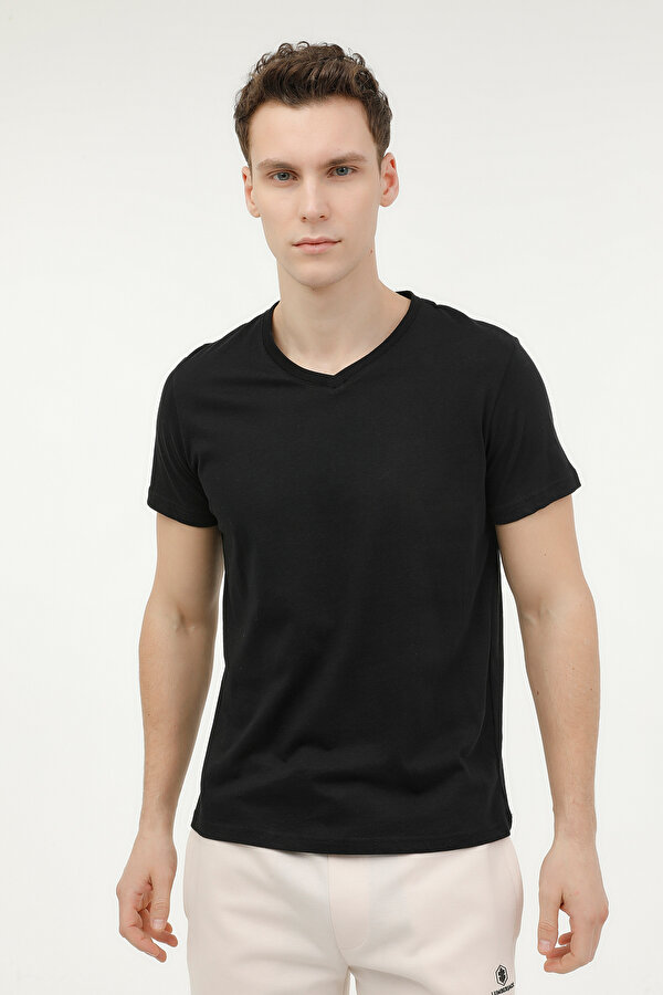Lumberjack M-CT106 BSC V NK T-SH 4FX Siyah Erkek Kısa Kol T-Shirt