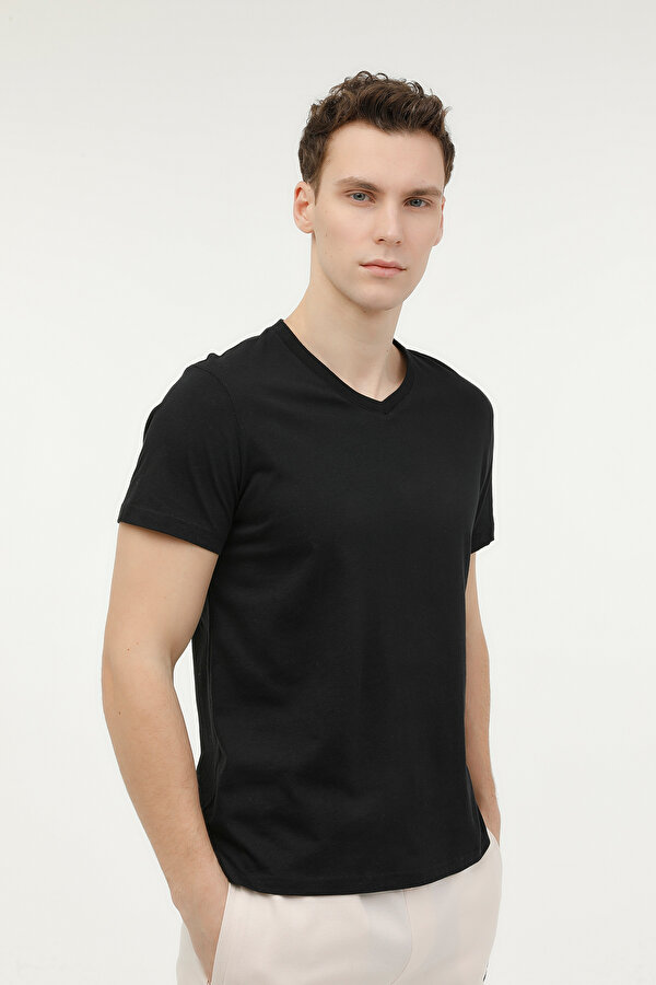 Lumberjack M-CT106 BSC V NK T-SH 4FX Siyah Erkek Kısa Kol T-Shirt