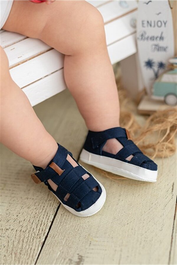 First Step Lacivert Bebek Cırt Cırtlı Sandalet Patik İlk Adım Ayakkabısı