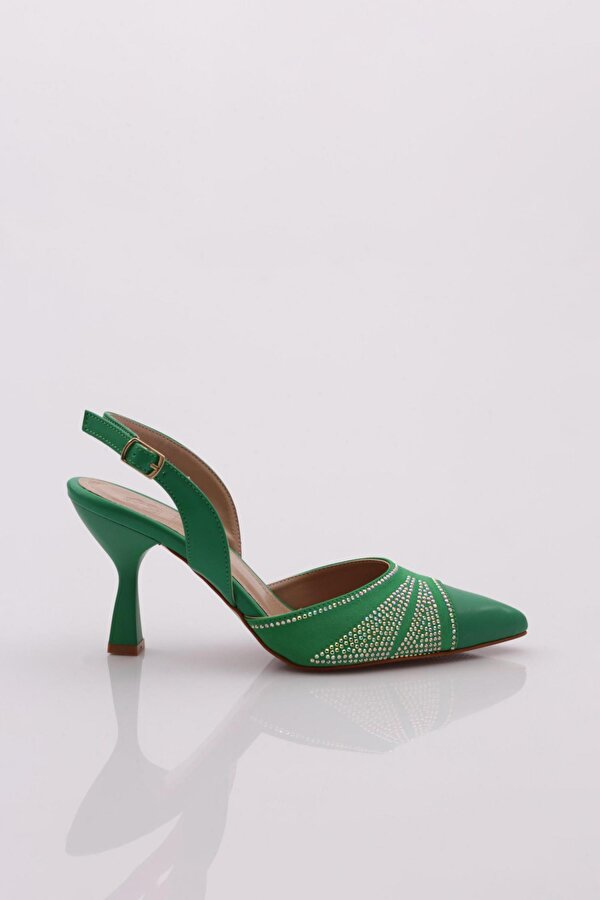 DGN 01-23Y Kadin Silver Taşli Sivri Burun Topuklu Ayakkabi