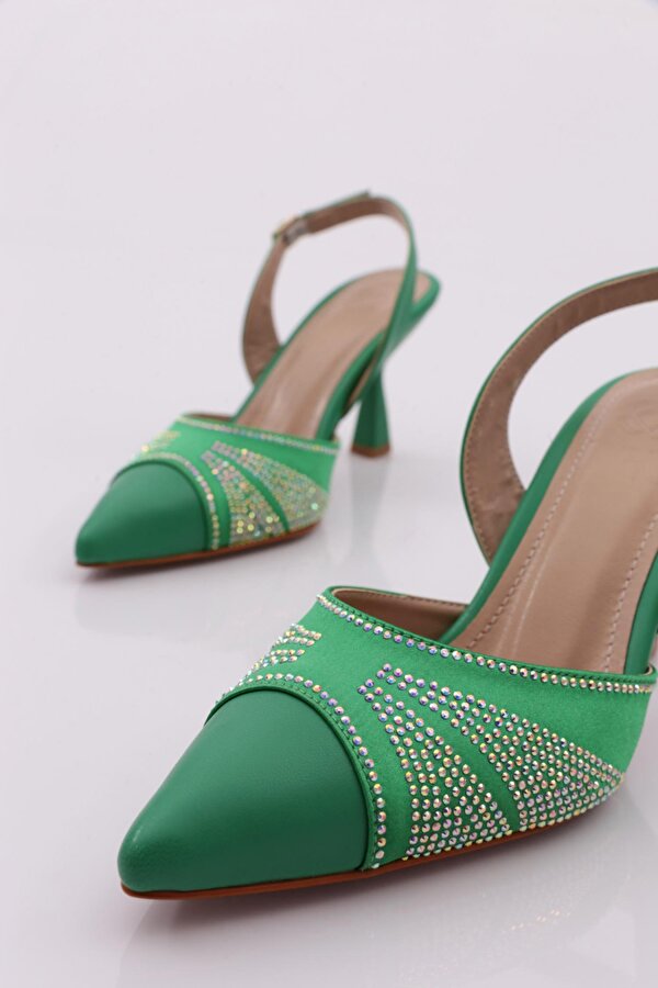 DGN 01-23Y Kadin Silver Taşli Sivri Burun Topuklu Ayakkabi