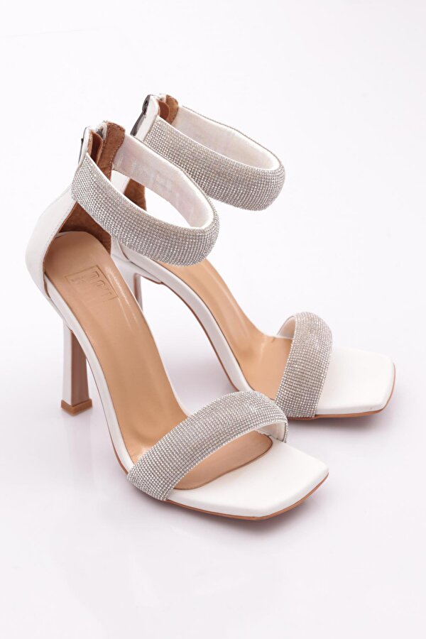 DGN 8044Kadin Silver Taşli Bilekten Bağli Topuklu Sandalet