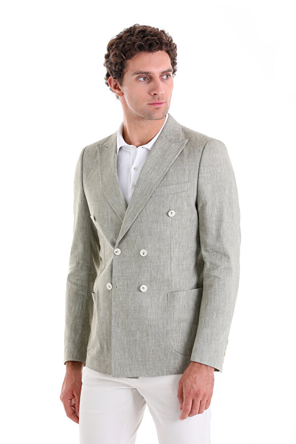 Hatemoğlu Yeşil Slim Fit Düz Sivri Yaka Kruvaze Casual Ceket