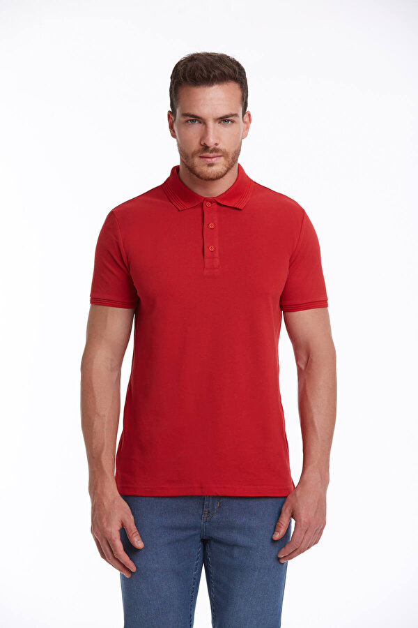 Hatemoğlu Kırmızı Regular Fit Düz 100% Pamuk Polo Yaka Tişört
