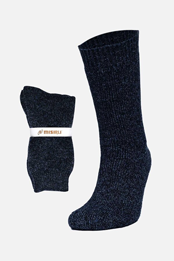 Mısırlı Erkek Merino Yünü Kışlık Tekli Lacivert Soket Ev Çorabı - M-6042-L