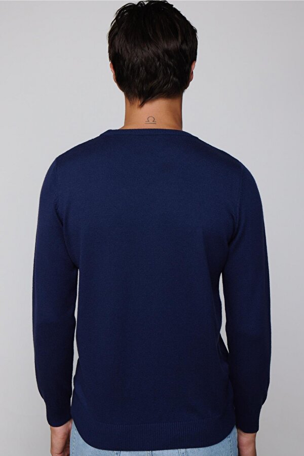 Tudors Slim Fit Bisiklet Yaka Desenli Lacivert Erkek Triko Kazak