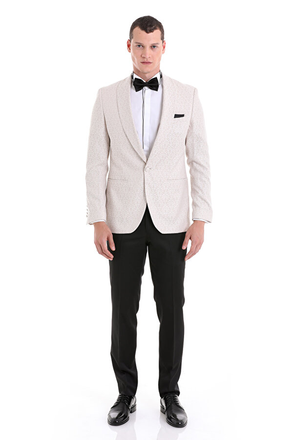 Hatemoğlu Bej Slim Fit Desenli Şal Yaka Klasik Damatlık