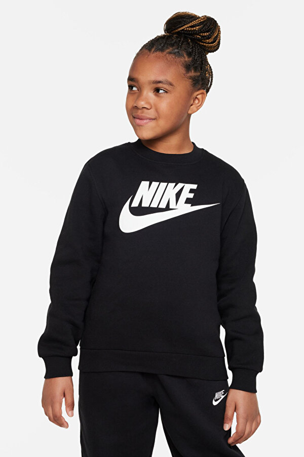 Nike K NSW CLUB FLC CREW LS HB Siyah Kız Çocuk Sweatshirt