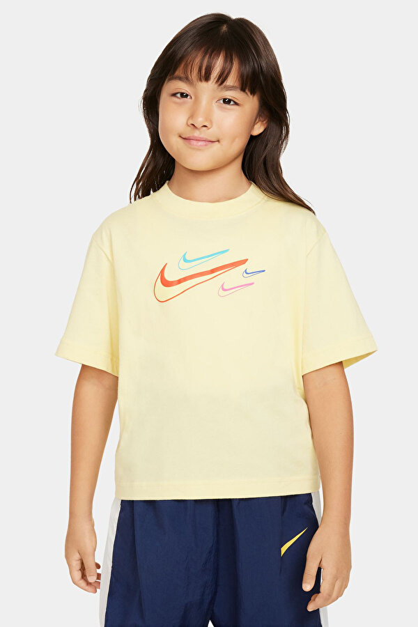Nike G NSW TEE BOXY SWOOSH LOG Sarı Kız Çocuk Kısa Kol T-Shirt
