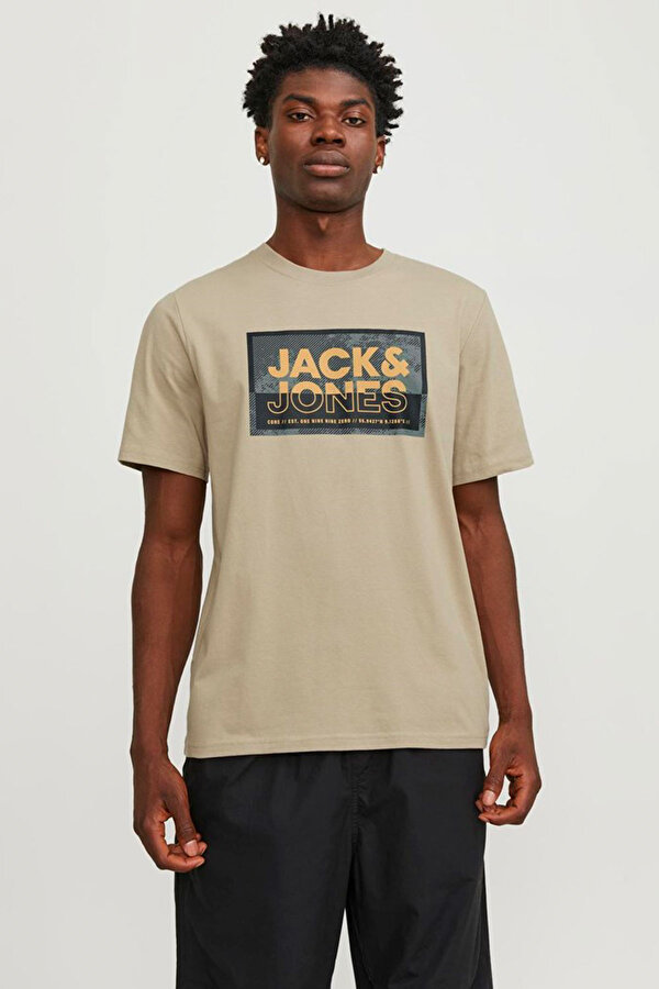 Jack & Jones JCOLOGAN TEE SS CREW NECK Bej Erkek Kısa Kol T-Shirt