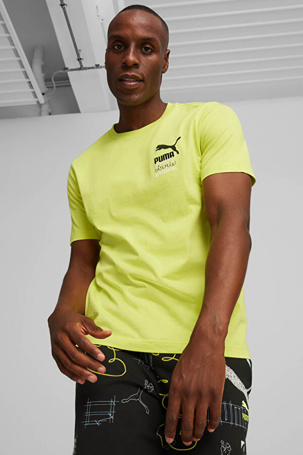 Puma BRAND LOVE Graphic Tee Sarı Erkek Kısa Kol T-Shirt