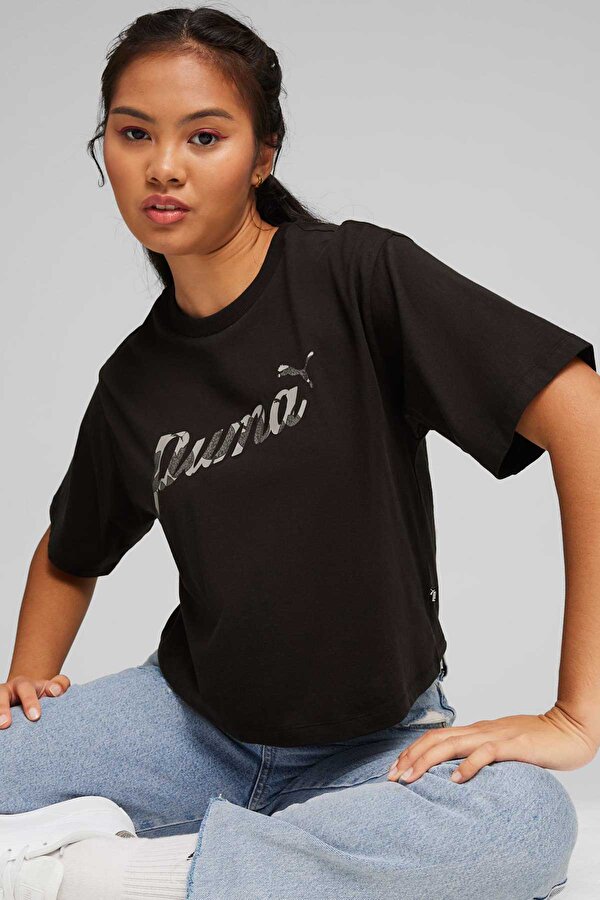Puma BLOSSOM Short Graphic Tee Siyah Kadın Kısa Kol T-Shirt