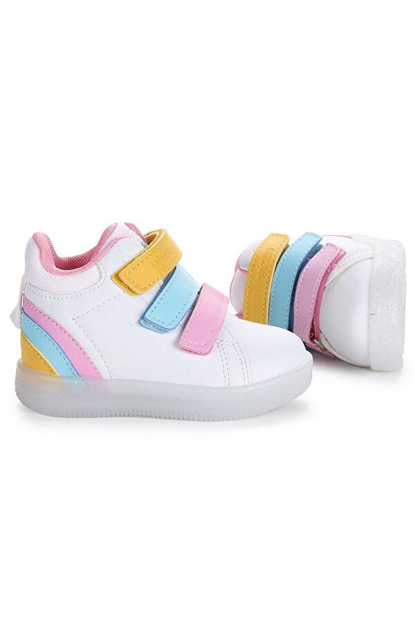 VICCO Rainbow Kız Çocuk Işıklı Bot Ayakkabı 220.22K.180 Beyaz - Pembe