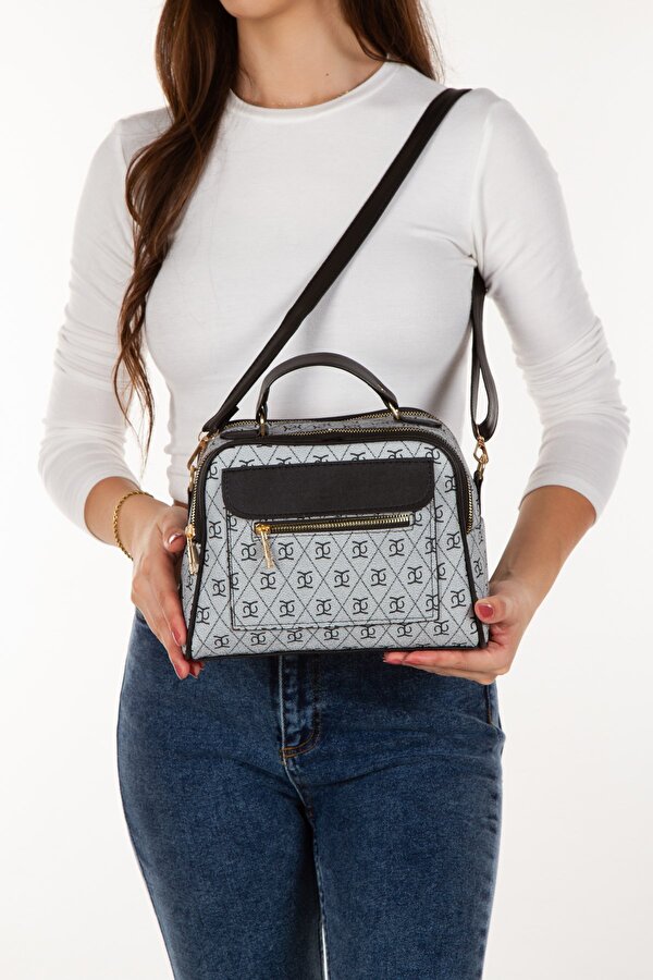 Adelina Bags Kadın Desenli El Ve Omuz Çantası ve Mekanizmalı Cüzdan Seti