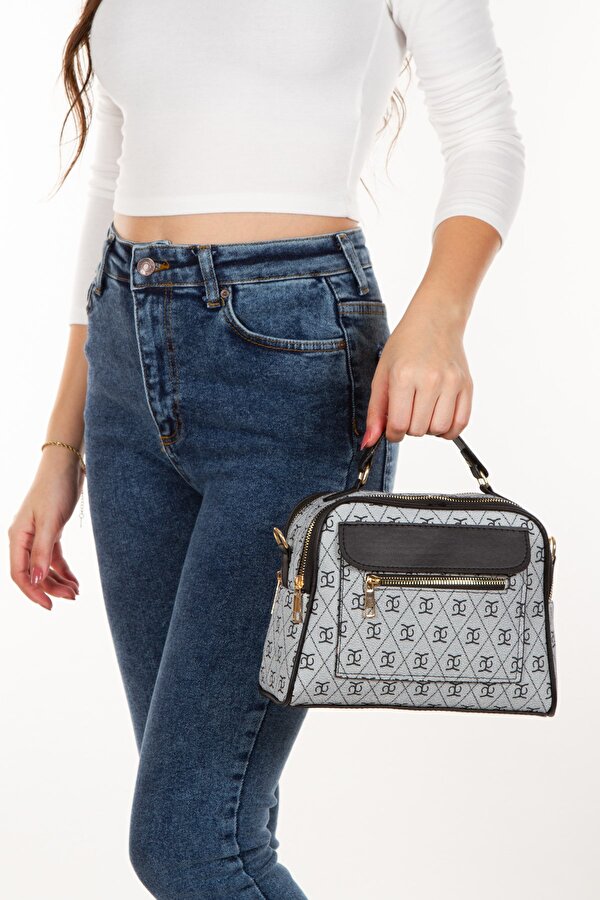 Adelina Bags Kadın Desenli El Ve Omuz Çantası ve Mekanizmalı Cüzdan Seti