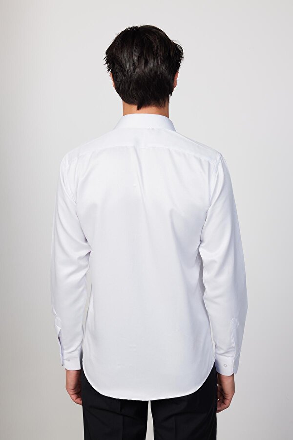 Tudors Modern Slim Fit Pamuklu Kolay Ütü Armürlü Beyaz Erkek Gömlek